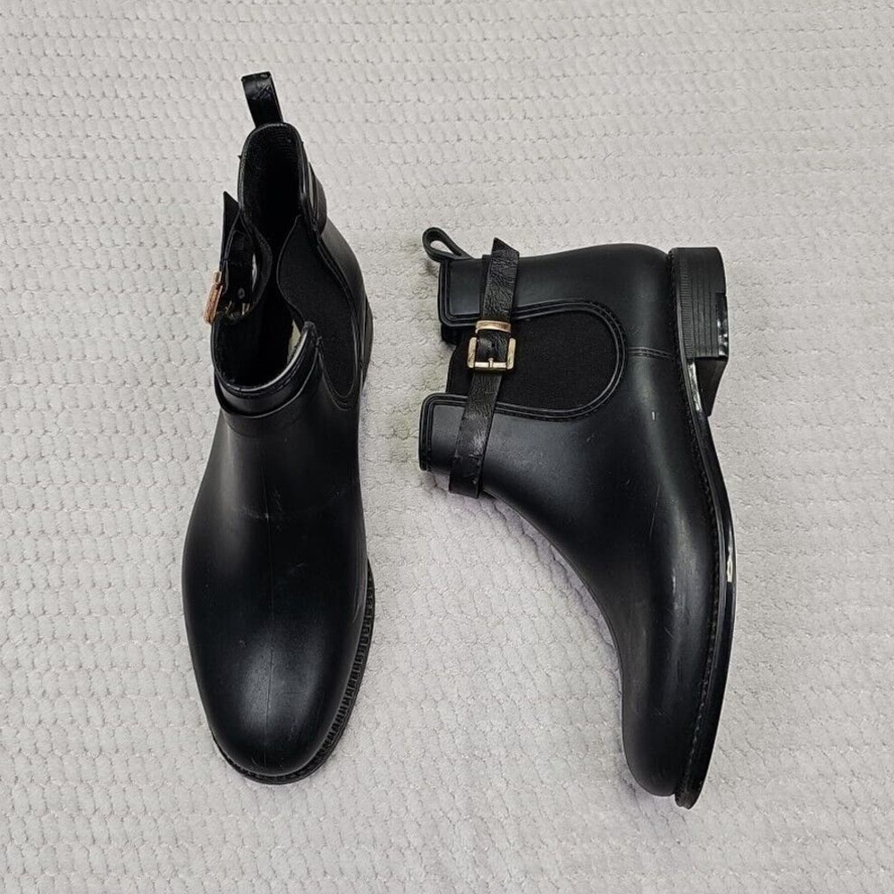 Henry Ferrera Rain Boots Womens 40 Black Ankle Buckle Strap